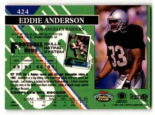1993 Stadium Club #424 Eddie Anderson Los Angeles Raiders Football C ID:61227 - Football Card Single