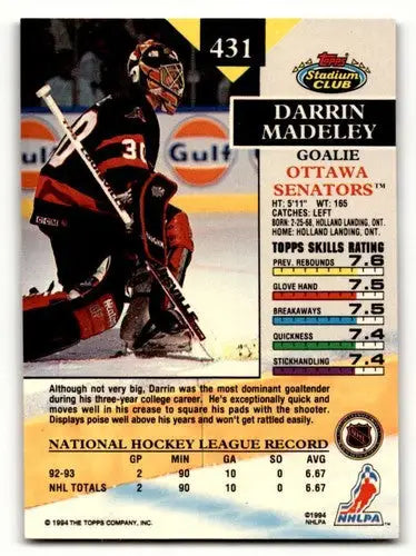 Original gloss Darrin Madeley hockey card from 1993 Stadium Club Near Mint or better