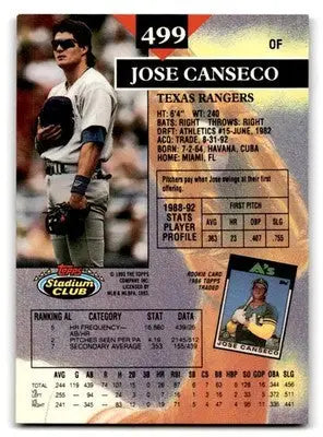 1993 Stadium Club #499 Jose Canseco - Baseball Card Single