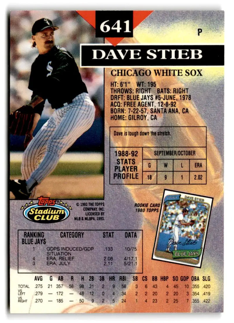 1993 Stadium Club #641 Dave Stieb - Baseball Card Single