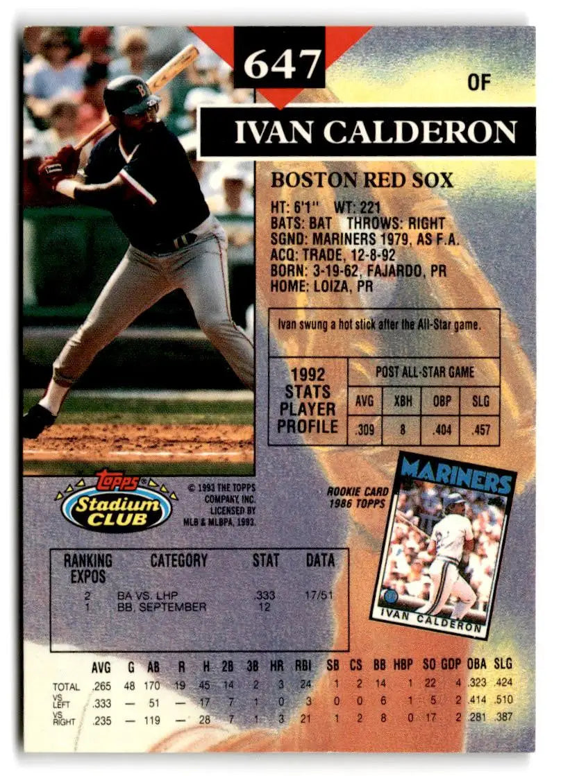 1993 Stadium Club #647 Ivan Calderon - Baseball Card Single