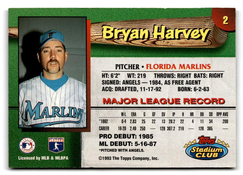 1993 Stadium Club Florida Marlins #2 Bryan Harvey - Baseball Card Single