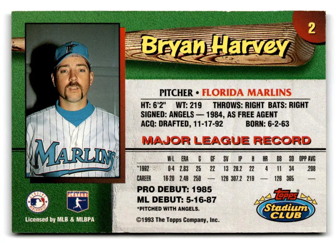 1993 Stadium Club Florida Marlins #2 Bryan Harvey - Baseball Card Single
