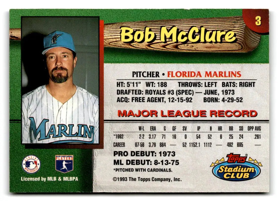 1993 Stadium Club Florida Marlins #3 Bob McClure - Baseball Card Single
