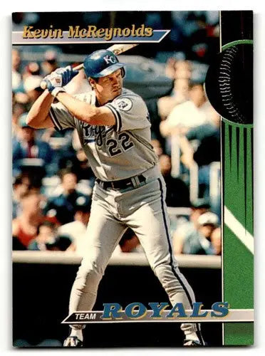 Baseball card of Kevin McReynolds in Kansas City Royals uniform for 1993 Stadium Club