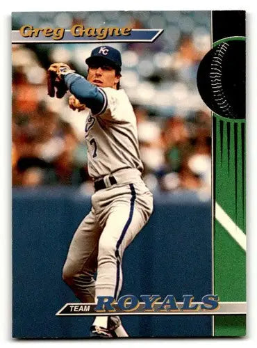 Baseball trading card of Greg Gagne in Kansas City Royals uniform from 1993 Stadium Club