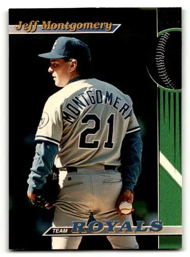 Vintage baseball card of Jeff Montgomery from the Kansas City Royals featuring Kansas City Royals memorabilia