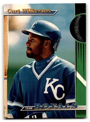 Baseball card featuring Curt Wilkerson in Kansas City Royals uniform for 1993 Stadium Club
