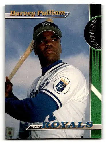 Baseball card of Harvey Pulliam in Kansas City Royals uniform for 1993 Stadium Club Kansas City Royals