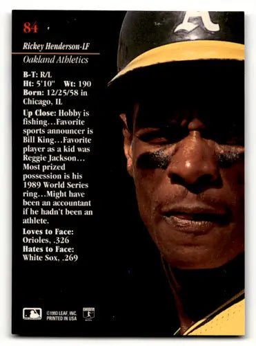 Original gloss Rickey Henderson baseball card 1993 Studio NM-MT Athletics