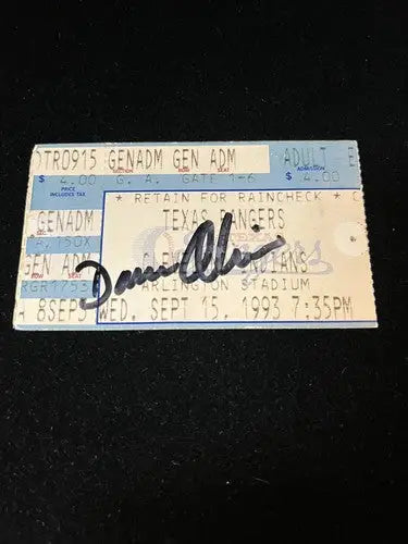 1993 Texas Rangers Cleveland Indians Ticket September 15 Darren Oliver Auto JSA - Sports Memorabilia