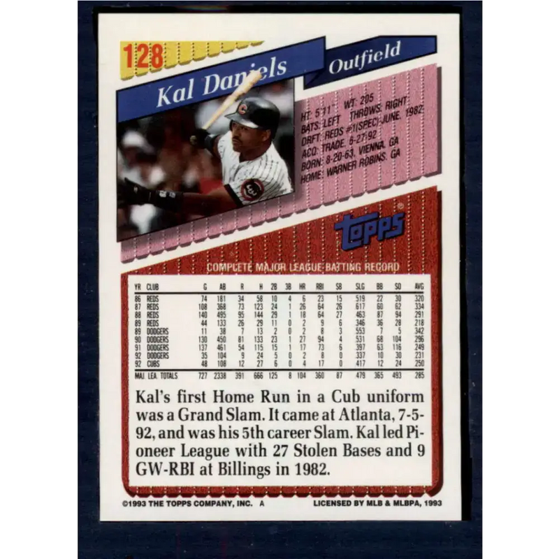 1993 Topps #128 Kal Daniels NM-MT Chicago Cubs Baseball Card - Baseball Card Single