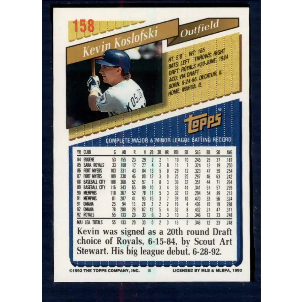 1993 Topps #158 Kevin Koslofski NM-MT Kansas City Royals Baseball Card