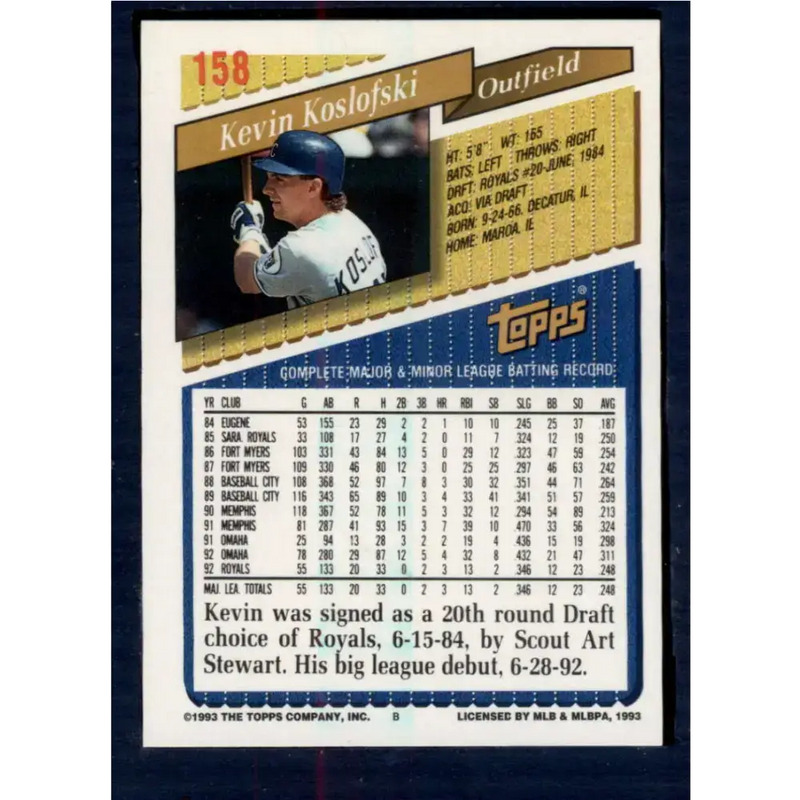 1993 Topps #158 Kevin Koslofski NM-MT Kansas City Royals Baseball Card