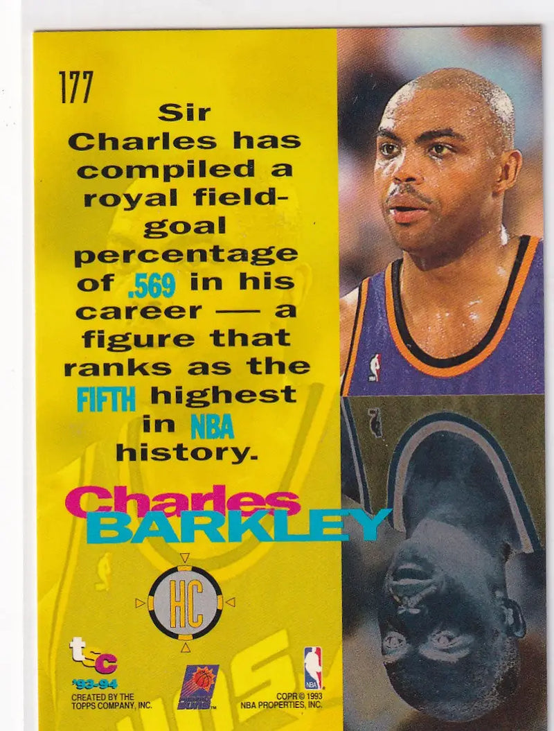 1993 TOPPS #177 CHARLES BARKLEY HIGH COURT- PHOENIX SUNS - Basketball Card Single