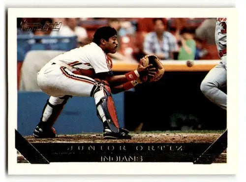 Baseball card of Junior Ortiz Cleveland Indians from 1993 Topps #199 with EX/NM condition