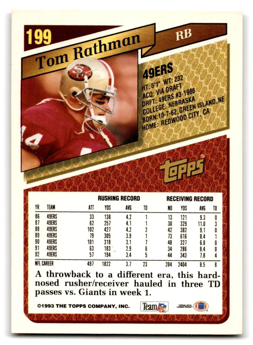 1993 Topps #199 Tom Rathman - Football Card Single