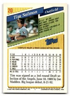 1993 Topps #20 Tim Salmon - Baseball Card Single