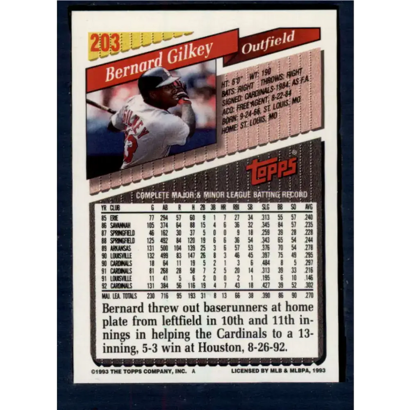 1993 Topps #203 Bernard Gilkey NM-MT St. Louis Cardinals Baseball Card