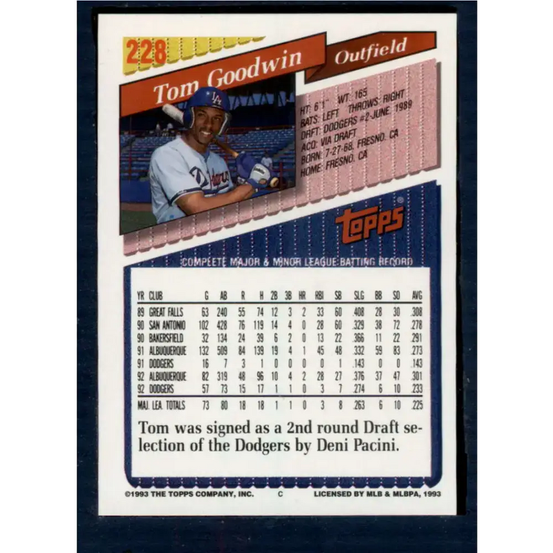 1993 Topps #228 Tom Goodwin NM-MT Los Angeles Dodgers Baseball Card