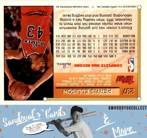 Original gloss Pervis Ellison basketball card from 1993 Topps #297 featuring Simply Sandoval