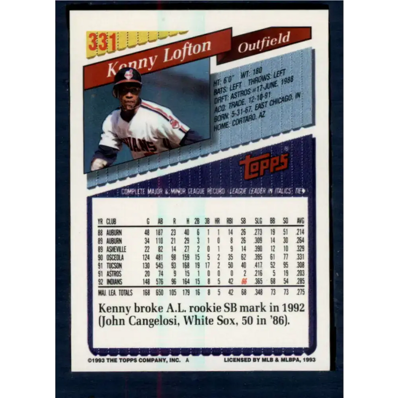 1993 Topps #331 Kenny Lofton NM-MT Cleveland Indians Baseball Card - Baseball Card Single