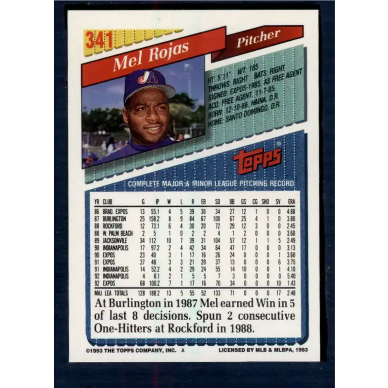 1993 Topps #341 Mel Rojas NM-MT Montreal Expos Baseball Card - Baseball Card Single