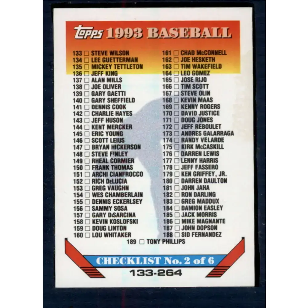 1993 Topps #395 Checklist 133-264 NM-MT Checklist Baseball Card - Baseball Card Single