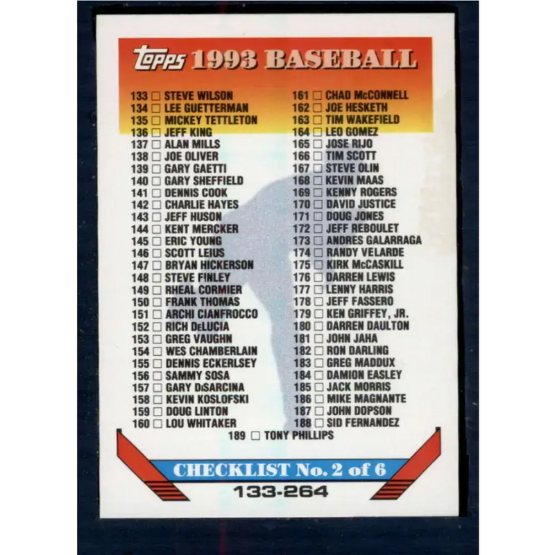 1993 Topps #395 Checklist 133-264 NM-MT Checklist Baseball Card - Baseball Card Single