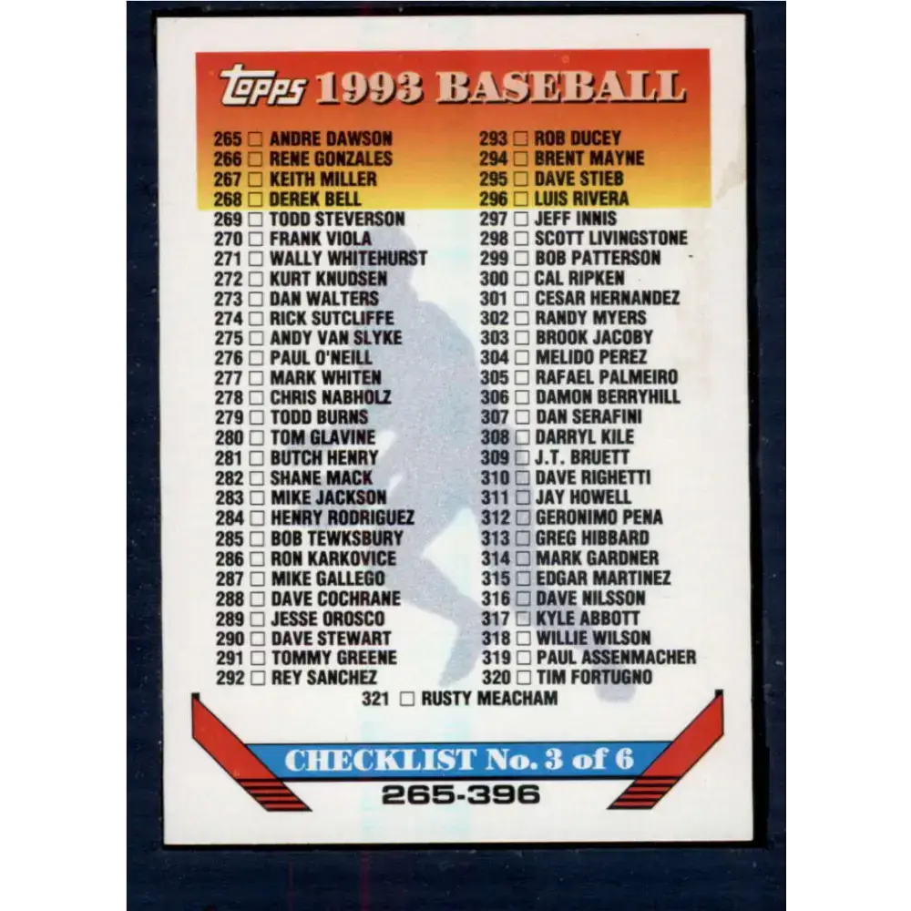 1993 Topps #396 Checklist 265-396 NM-MT Checklist Baseball Card - Baseball Card Single
