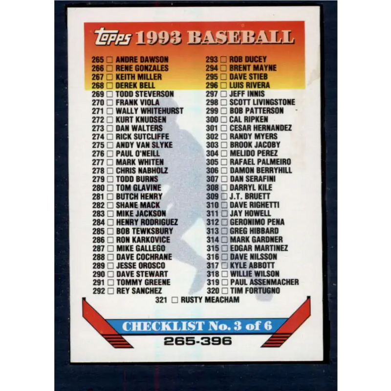 1993 Topps #396 Checklist 265-396 NM-MT Checklist Baseball Card - Baseball Card Single