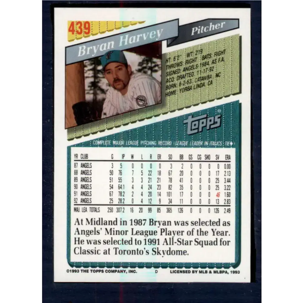 1993 Topps #439 Bryan Harvey NM-MT Florida Marlins Baseball Card - Baseball Card Single