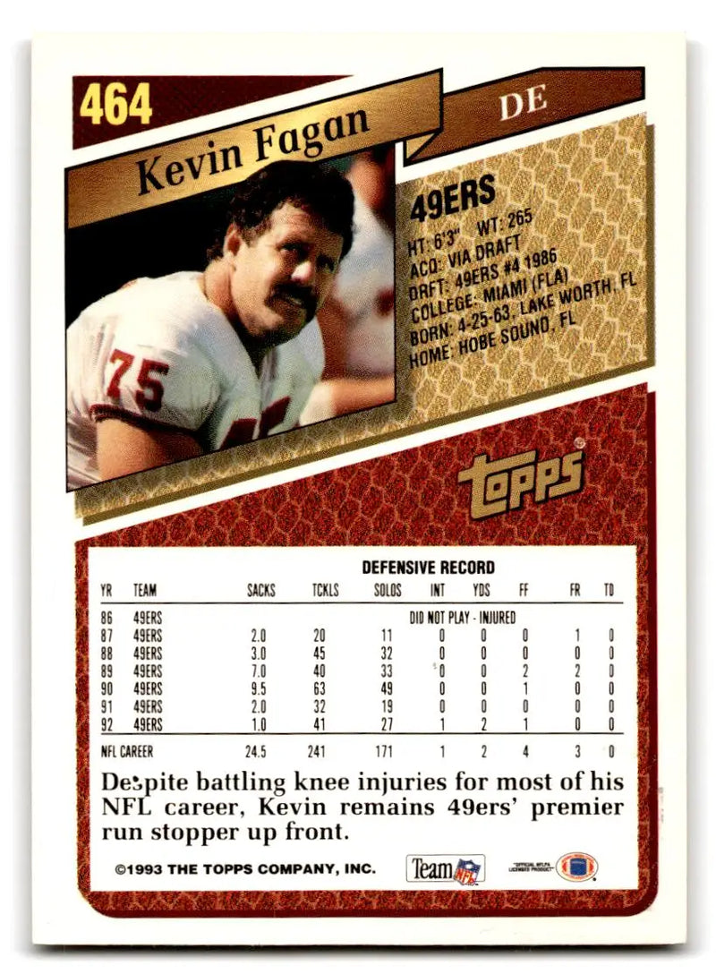 1993 Topps #464 Kevin Fagan - Football Card Single