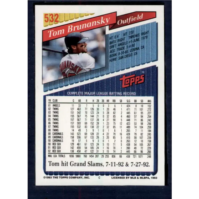 1993 Topps #532 Tom Brunansky NM-MT Boston Red Sox Baseball Card - Baseball Card Single