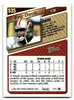 Eric Davis 1993 Topps #535 trading card featuring the baseball star Eric Davis