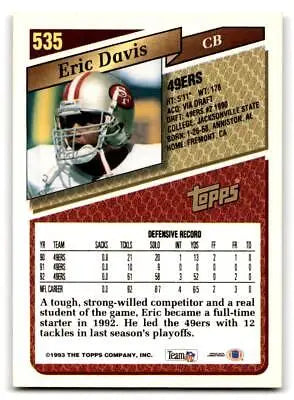 Eric Davis 1993 Topps #535 baseball card, a valuable addition to trading cards collection