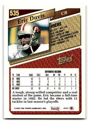 Eric Davis baseball card from the 1993 Topps #535 trading cards collection