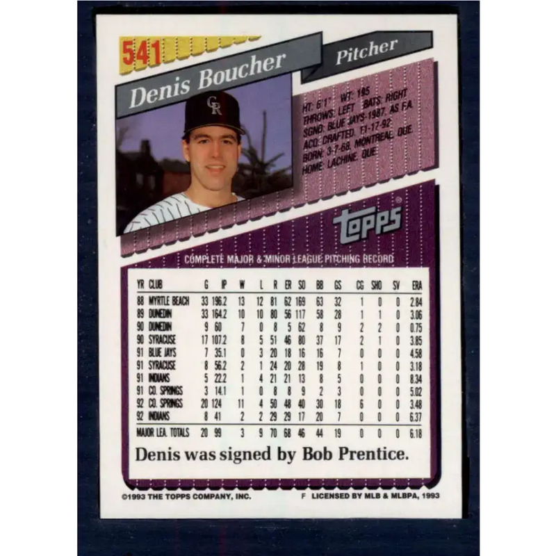 1993 Topps #541 Denis Boucher NM-MT Colorado Rockies Baseball Card - Baseball Card Single