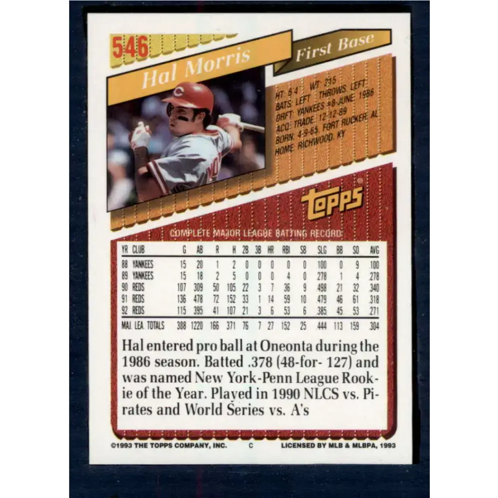 1993 Topps #546 Hal Morris NM-MT Cincinnati Reds Baseball Card - Baseball Card Single