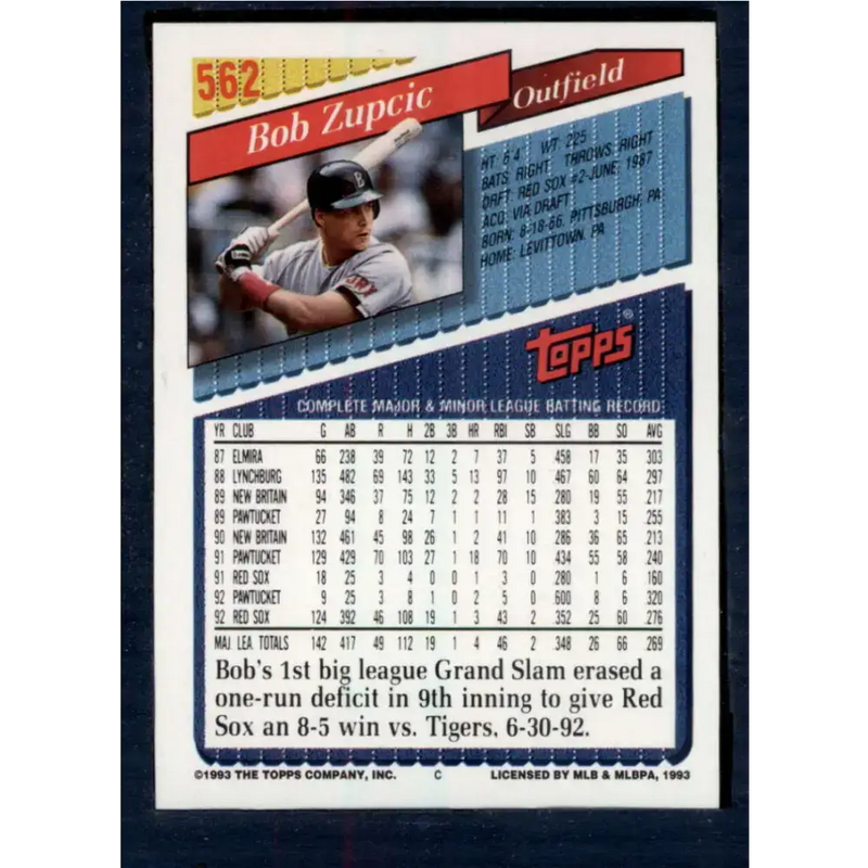 1993 Topps #562 Bob Zupcic NM-MT Boston Red Sox Baseball Card - Baseball Card Single