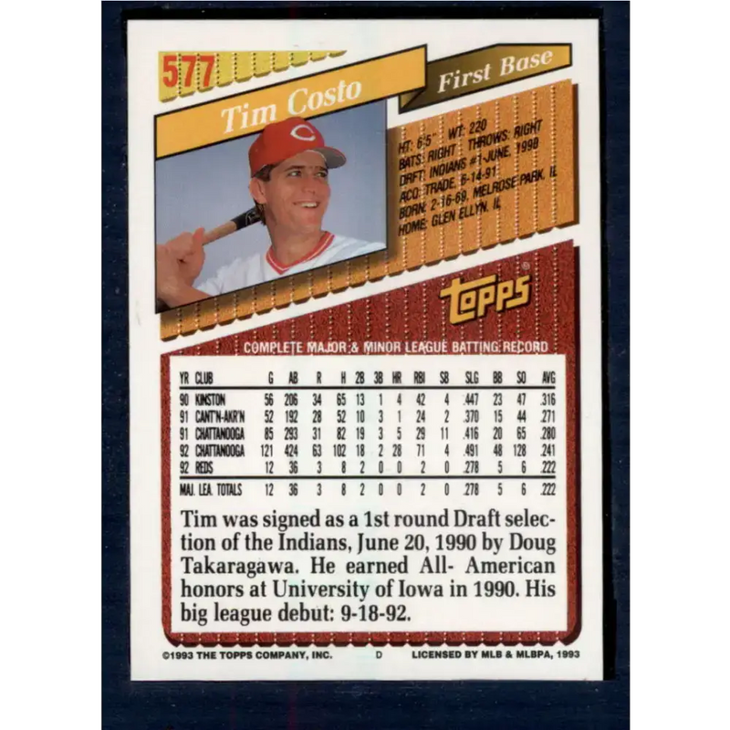 1993 Topps #577 Tim Costo NM-MT Cincinnati Reds Baseball Card - Baseball Card Single