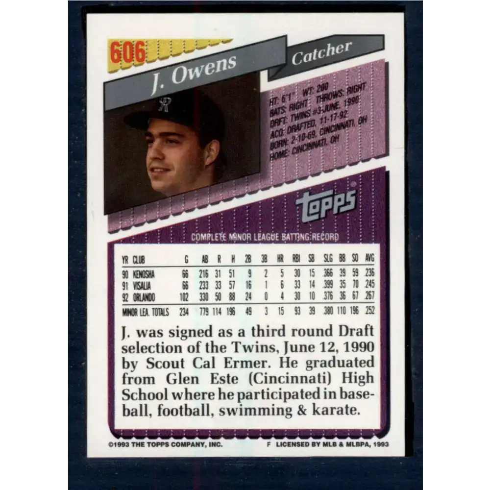1993 Topps #606 Jayhawk Owens NM-MT RC Rookie Colorado Rockies Baseball Card - Baseball Card Single