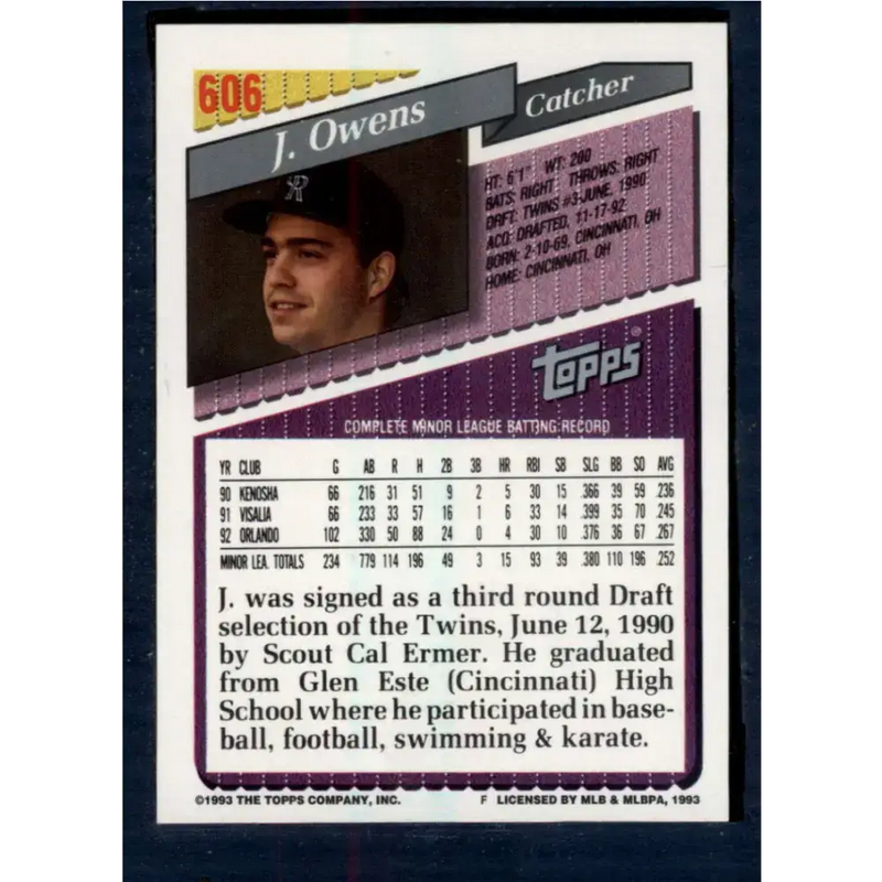 1993 Topps #606 Jayhawk Owens NM-MT RC Rookie Colorado Rockies Baseball Card - Baseball Card Single