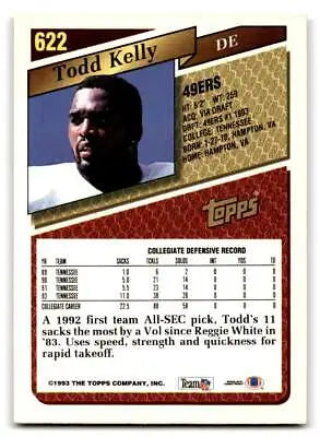 Todd Kelly 1993 Topps #622 trading card showcasing the baseball player Todd Kelly