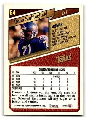 1993 Topps #64 Dana Stubblefield - Football Card Single