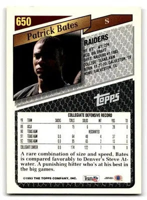 1993 Topps #650 Patrick Bates - Football Card Single