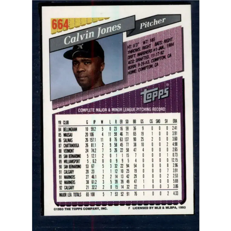 1993 Topps #664 Calvin Jones NM-MT Colorado Rockies Baseball Card - Baseball Card Single