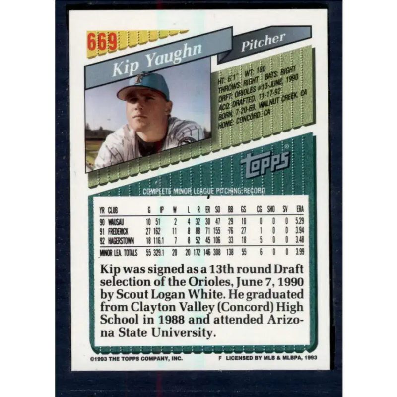 1993 Topps #669 Kip Yaughn NM-MT RC Rookie Florida Marlins Baseball Card - Baseball Card Single