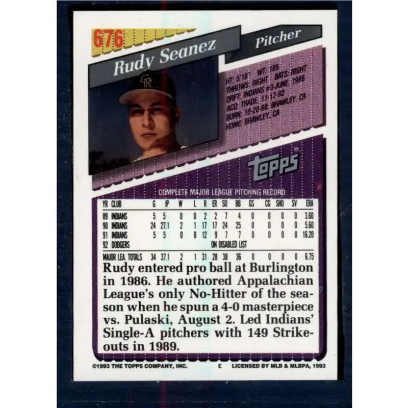 1993 Topps #676 Rudy Seanez NM-MT Colorado Rockies Baseball Card
