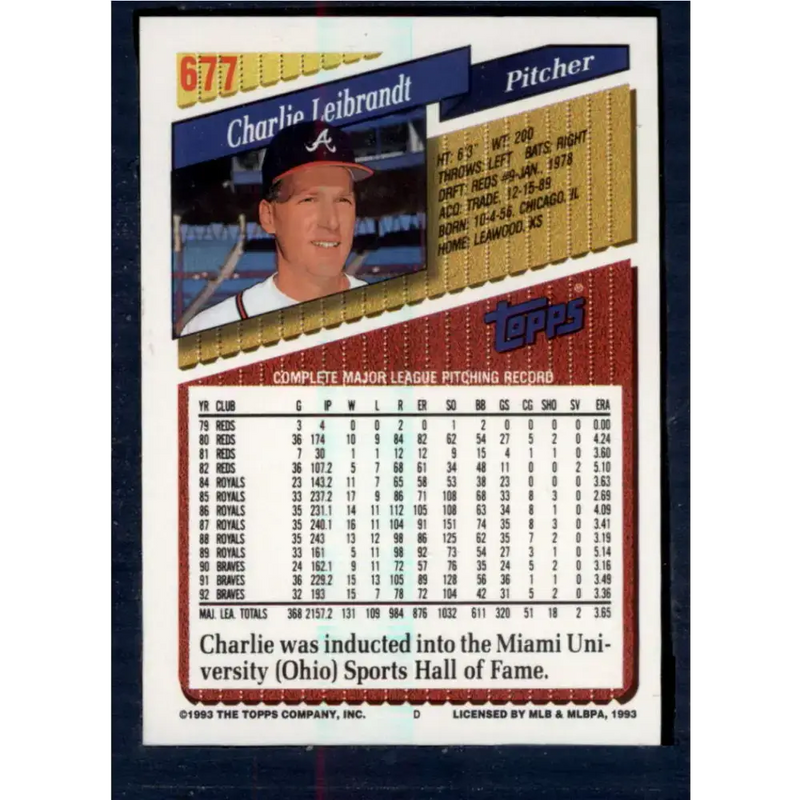 1993 Topps #677 Charlie Leibrandt NM-MT Atlanta Braves Baseball Card - Baseball Card Single